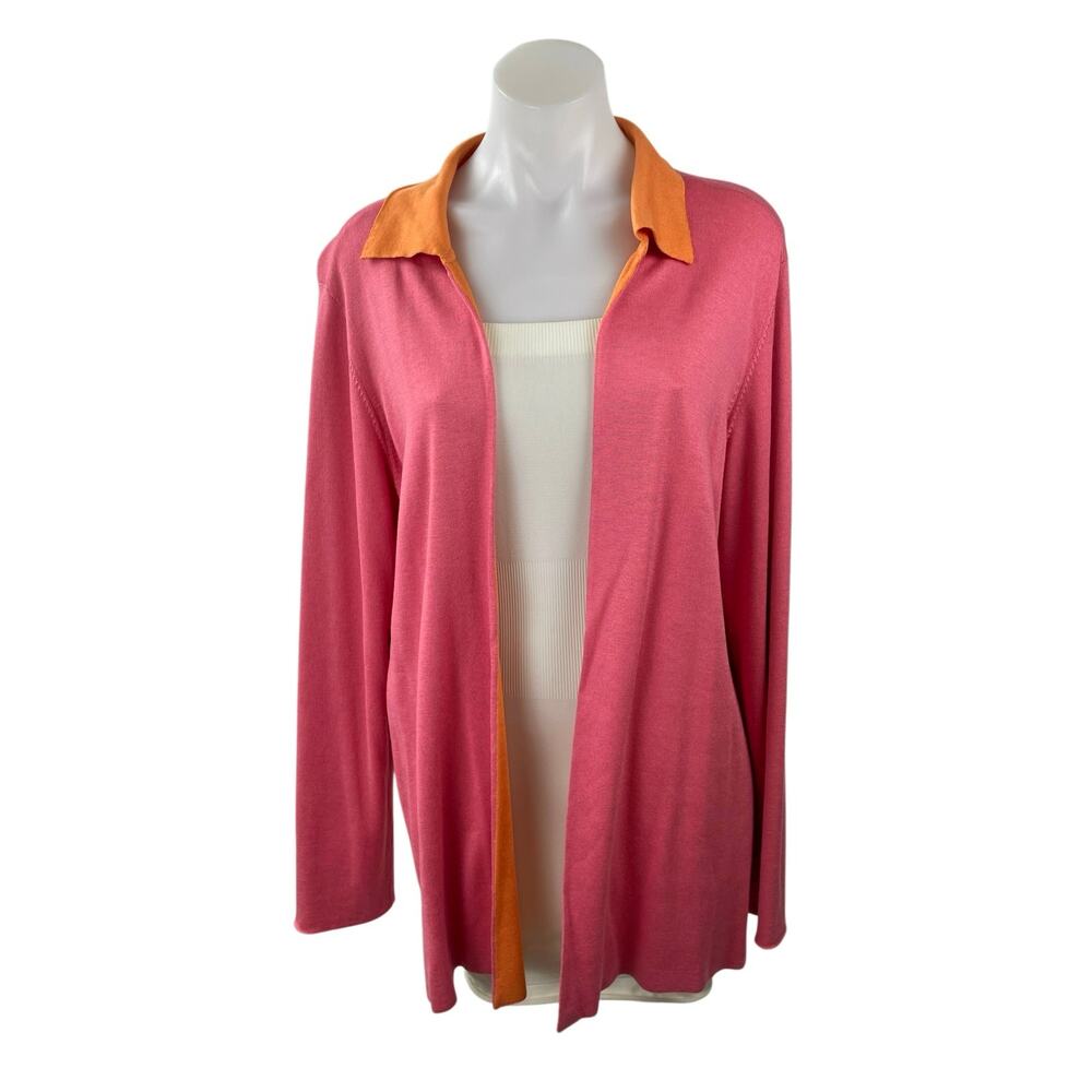 Real Clothes Women's Pink Coral Long Sleeve Collared Open Cardigan Sweater XL